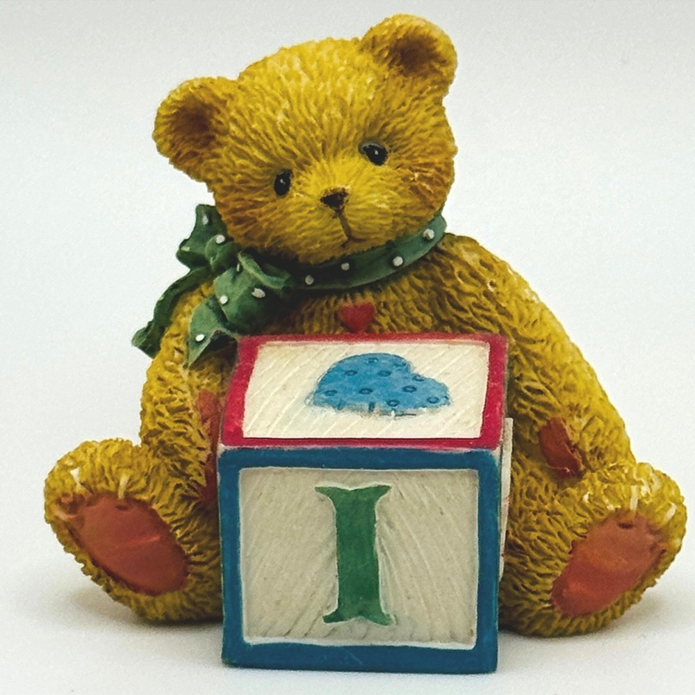 1995 Enesco Cherished Teddies Priscilla Hillman Bear Alphabet Letter I Block Vtg